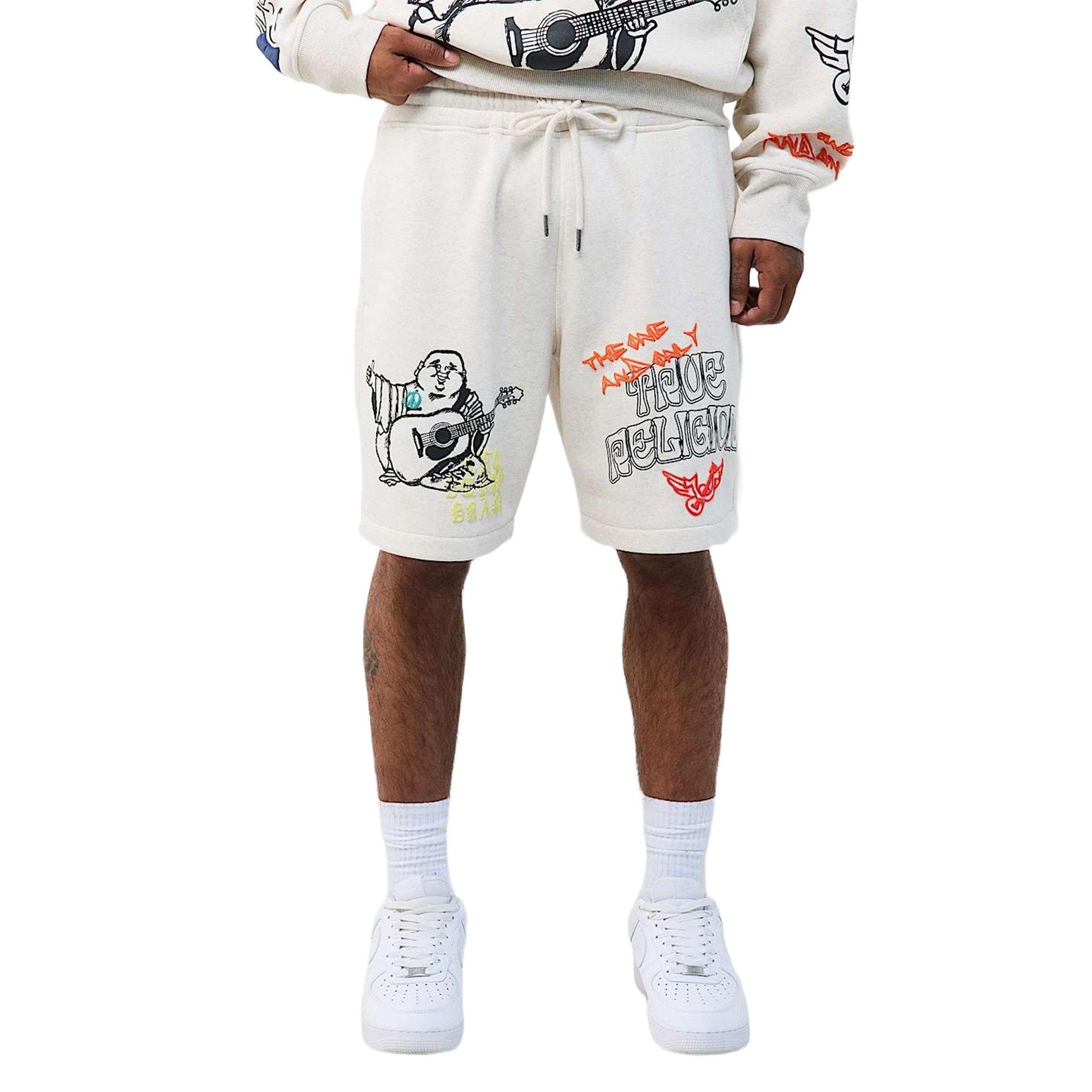 True Religion Men's Sketched Logo Fleece Shorts - SAND